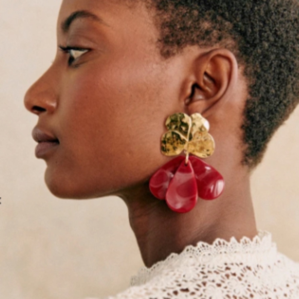 Sézane Georgia Earrings Gold and Red Petal Drop Earrings